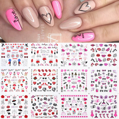 12pcs Gradient Marble Water Nail Stickers Flower
