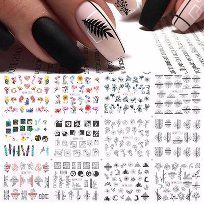 Winter Water Stickers Pink Cherry Blossoms Decals Flowers Nail