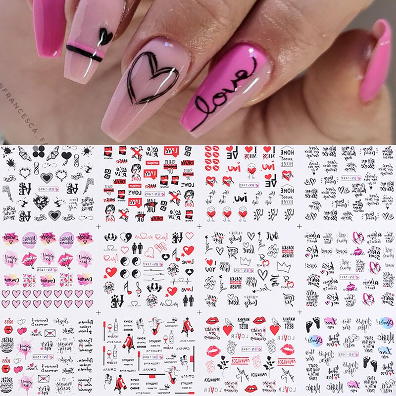 12pcs Gradient Marble Water Nail Stickers Flower