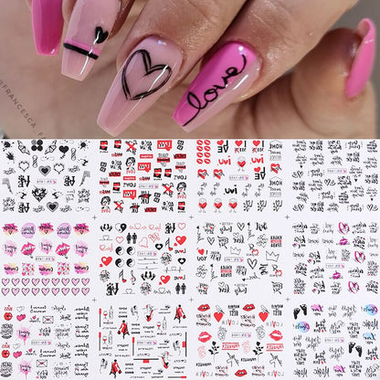 12pcs Gradient Marble Water Nail Stickers Flower