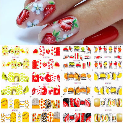 12pcs Gradient Marble Water Nail Stickers Flower