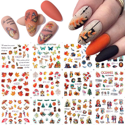 12pcs Gradient Marble Water Nail Stickers Flower