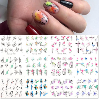 12pcs Gradient Marble Water Nail Stickers Flower