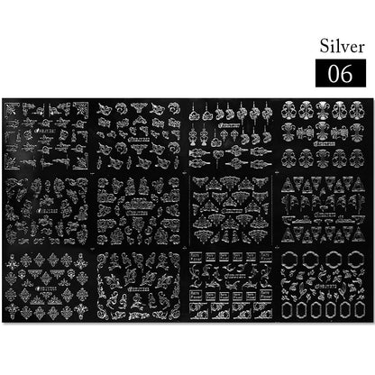 3D Stickers Gold Flower Leaf Lace Design Geometry Line Nail