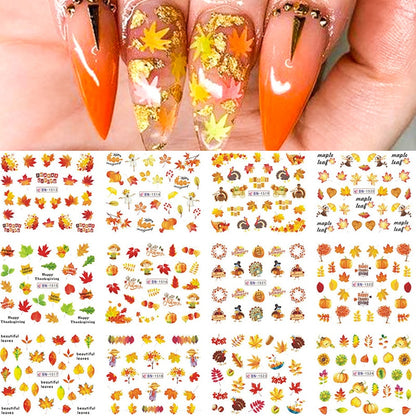 12pcs Gradient Marble Water Nail Stickers Flower
