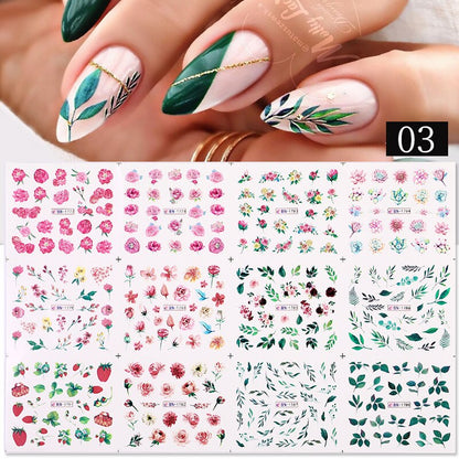Winter Water Stickers Pink Cherry Blossoms Decals Flowers Nail