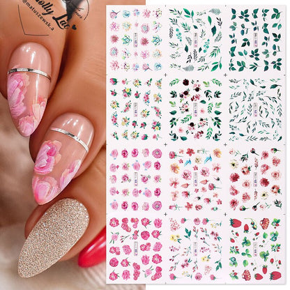 Winter Water Stickers Pink Cherry Blossoms Decals Flowers Nail