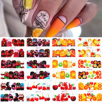Winter Water Stickers Pink Cherry Blossoms Decals Flowers Nail