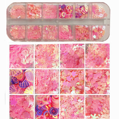 12 Grids/box Laser Love Heart Butterfly Nail
