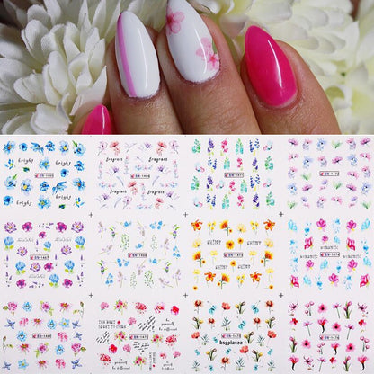 Winter Water Stickers Pink Cherry Blossoms Decals Flowers Nail