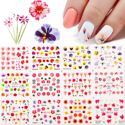 Winter Water Stickers Pink Cherry Blossoms Decals Flowers Nail