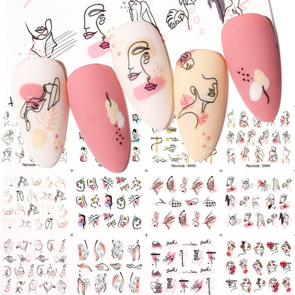 Winter Water Stickers Pink Cherry Blossoms Decals Flowers Nail