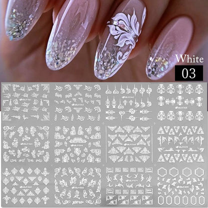 3D Stickers Gold Flower Leaf Lace Design Geometry Line Nail