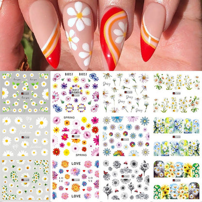 12pcs Gradient Marble Water Nail Stickers Flower