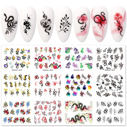 Winter Water Stickers Pink Cherry Blossoms Decals Flowers Nail