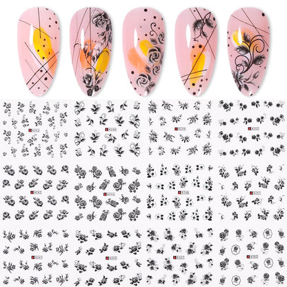 Winter Water Stickers Pink Cherry Blossoms Decals Flowers Nail