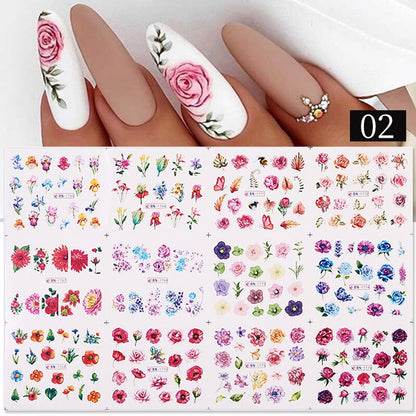 Winter Water Stickers Pink Cherry Blossoms Decals Flowers Nail