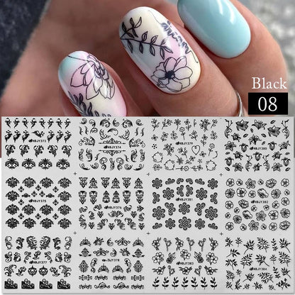 3D Stickers Gold Flower Leaf Lace Design Geometry Line Nail