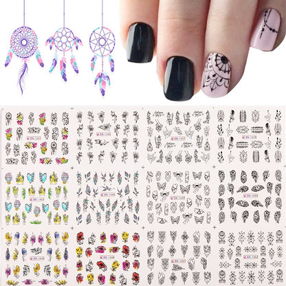 12pcs Gradient Marble Water Nail Stickers Flower