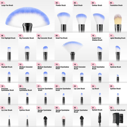 New Blue Soft Fluffy Makeup Brushes Set