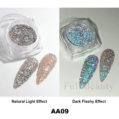 1Box Reflective Powder Sequins Holographic Glitter Nails