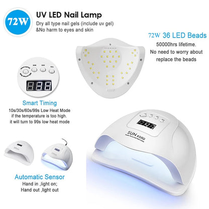 LED Nail Lamp For Manicure 72W Nail Dryer