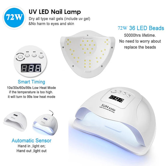 LED Nail Lamp For Manicure 72W Nail Dryer