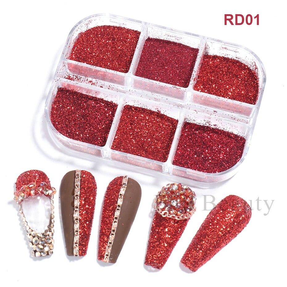 6 Grids Pearl Glitter Powder Aurora Effect Holographic Mirror Nails