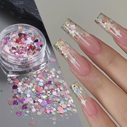Shining Nails Sequins Pink Iridescent Glitter Slices Hexagon