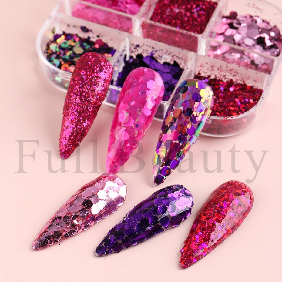 Red Princess Sequin Nails Spangles Holographic Glitter Powder