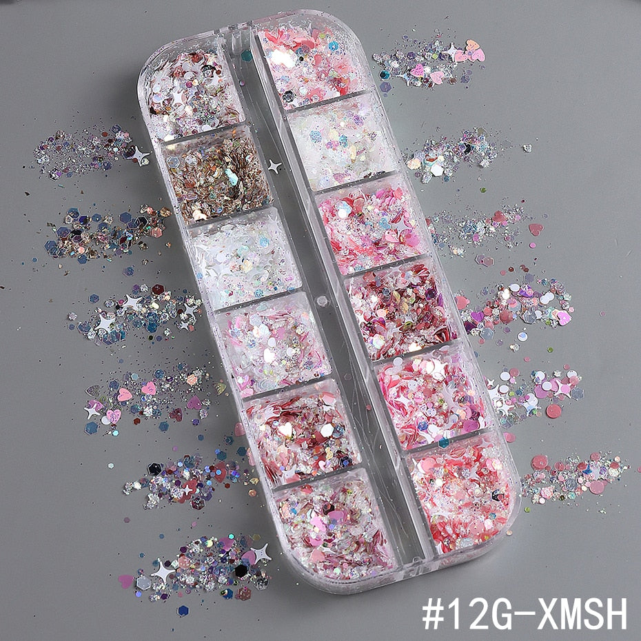 Shining Nails Sequins Pink Iridescent Glitter Slices Hexagon