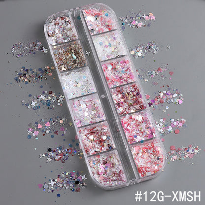 Shining Nails Sequins Pink Iridescent Glitter Slices Hexagon