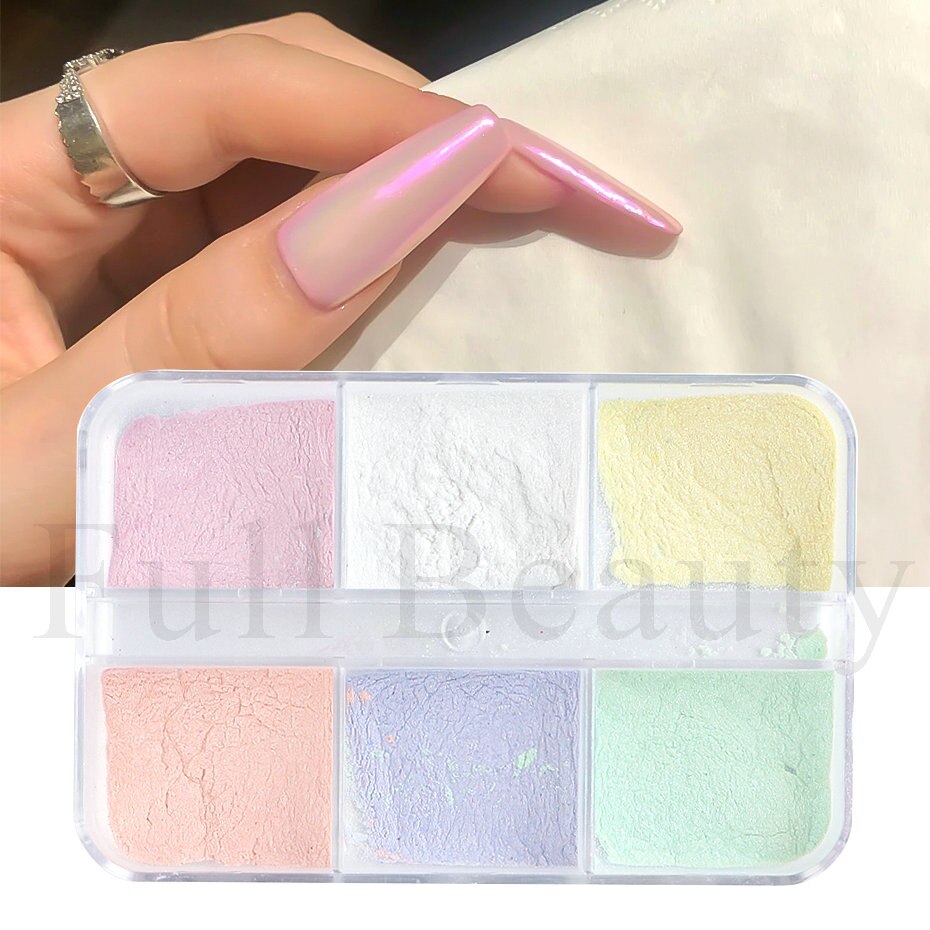 6 Grids Pearl Glitter Powder Aurora Effect Holographic Mirror Nails