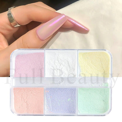 6 Grids Pearl Glitter Powder Aurora Effect Holographic Mirror Nails