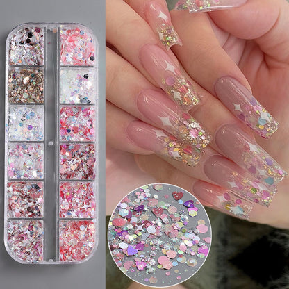 Shining Nails Sequins Pink Iridescent Glitter Slices Hexagon