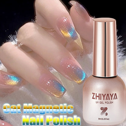 8ml 9D Rainbow Cat Magnetic Gel Pink Purple Blue Magnetic Nails