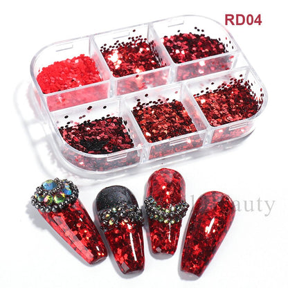 6 Grids Pearl Glitter Powder Aurora Effect Holographic Mirror Nails