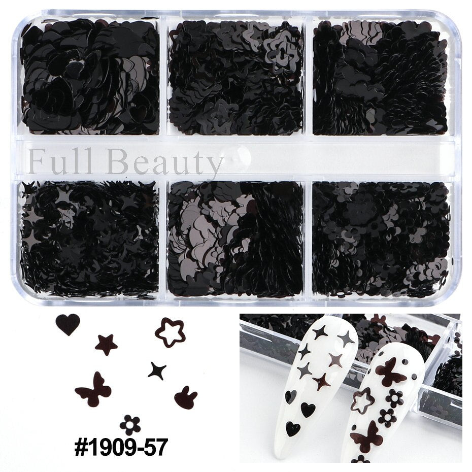 6 Grids Pearl Glitter Powder Aurora Effect Holographic Mirror Nails