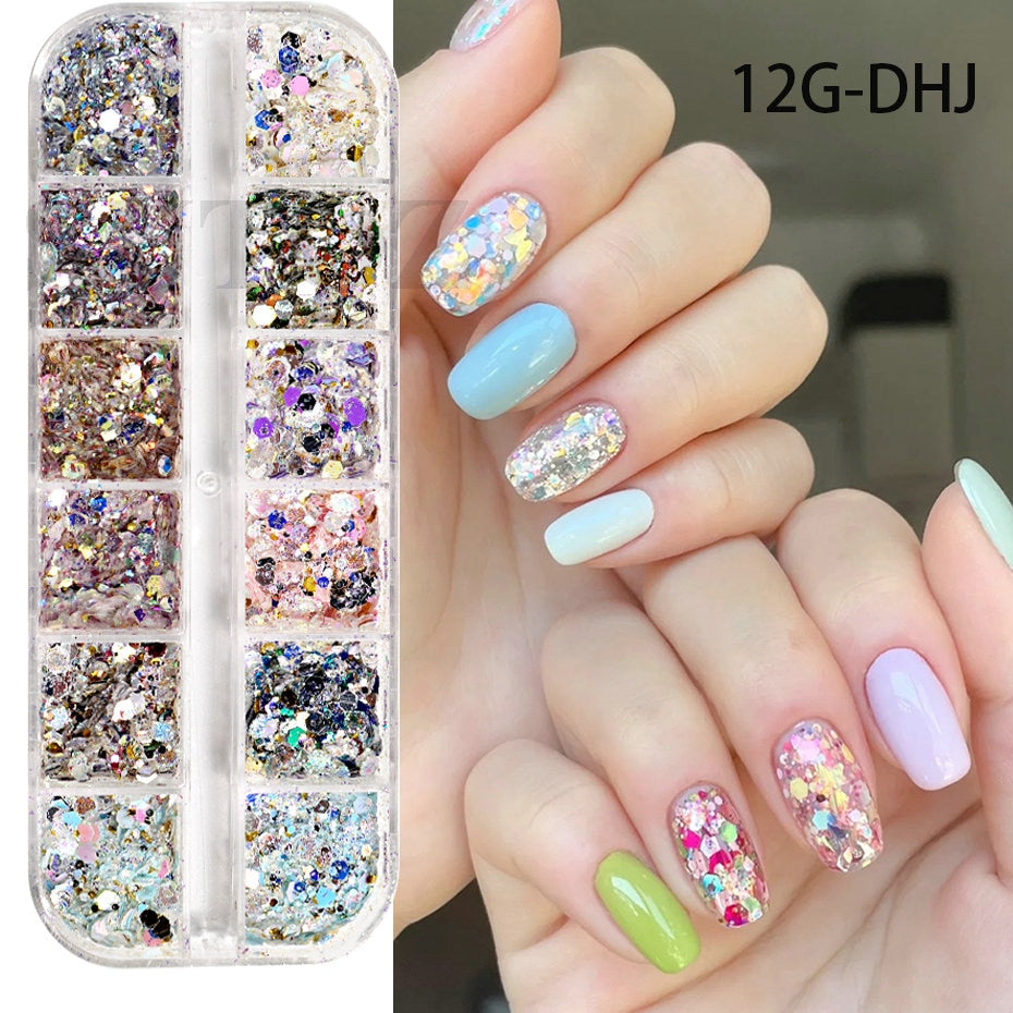 Shining Nails Sequins Pink Iridescent Glitter Slices Hexagon