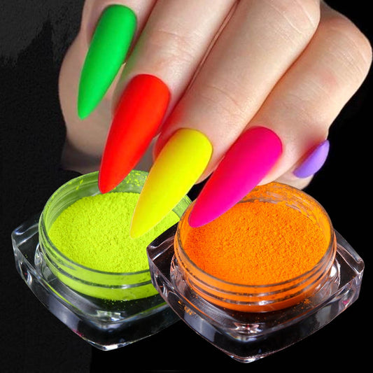 Neon Pigment Yellow Green Orange Rubbing Nail