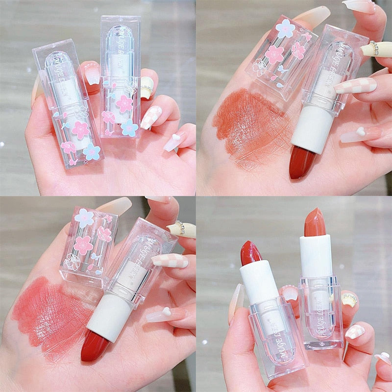 Matte Lipstick Velvet Retro Summer Lip Gloss Flowers Transparent Small Ice Cubes Lasting Non-stick Cup Lips Tinted Solid Pigment