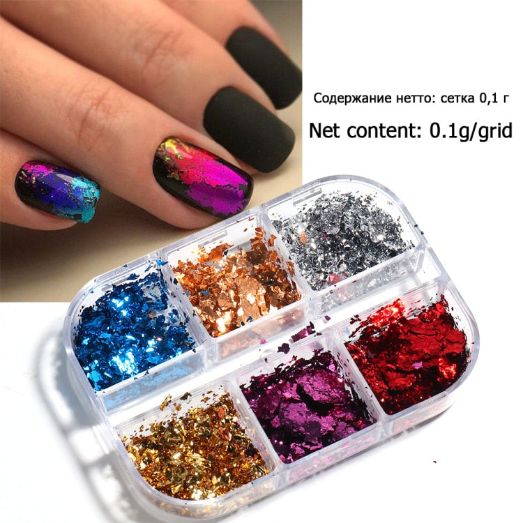 6 Grids Pearl Glitter Powder Aurora Effect Holographic Mirror Nails