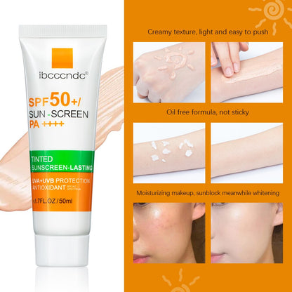 New Tinted Facial Sunscreen Cream Spf 50 Oil Free Anti UVA/UVB
