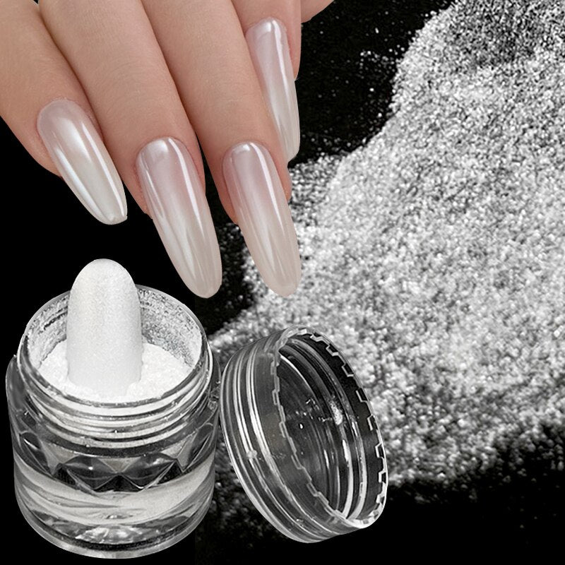 Moonlight Mirror Power White Silver Glitters Metallic  Nails