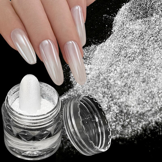 Moonlight Mirror Power White Silver Glitters Metallic  Nails
