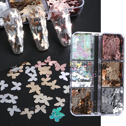 6 Grids Pearl Glitter Powder Aurora Effect Holographic Mirror Nails