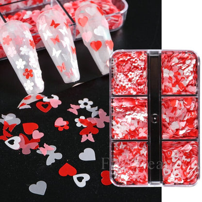 6 Grids Pearl Glitter Powder Aurora Effect Holographic Mirror Nails