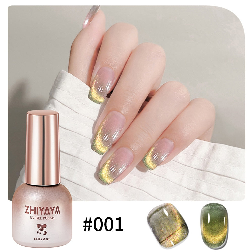 8ml 9D Rainbow Cat Magnetic Gel Pink Purple Blue Magnetic Nails