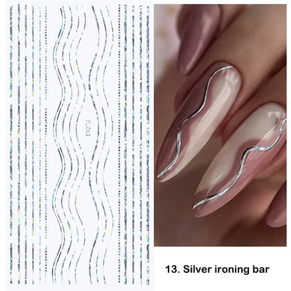 3D Stickers  Lines Holographic Silver Stripe  Nail