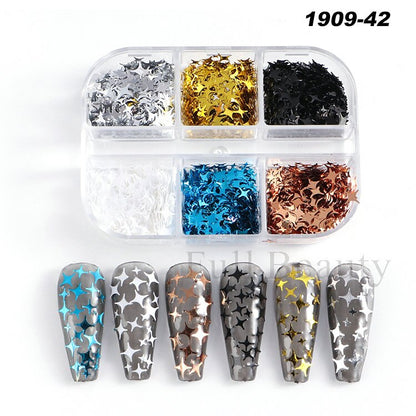 6 Grids Pearl Glitter Powder Aurora Effect Holographic Mirror Nails